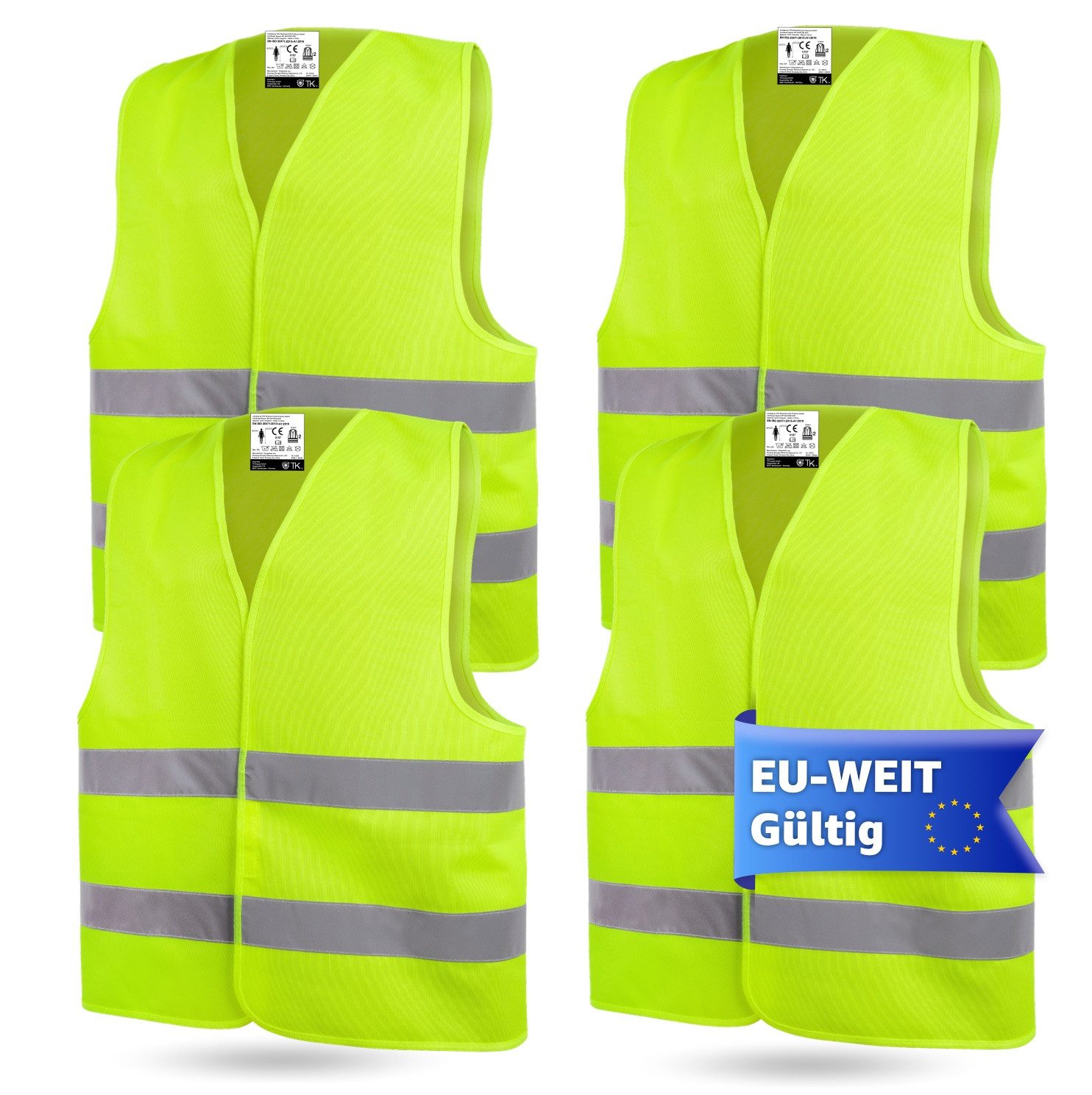 Warnweste 4x Warnweste Auto ISO20471 2025: - reflektierend PKW