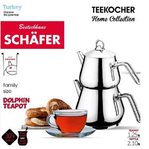 Schäfer Elektronik Teekanne Schäfer Teekanne Edelstahl Teekocher Rostfrei Wasser/Tee-Kessel Silber, (Set)