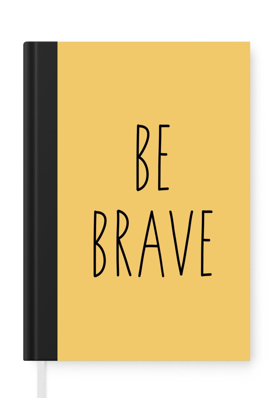 MuchoWow Notizbuch Illustration mit dem Zitat "Be brave" vor einem gelben Hintergrund, Journal, Merkzettel, Tagebuch, Notizheft, A5, 98 Seiten, Haushaltsbuch