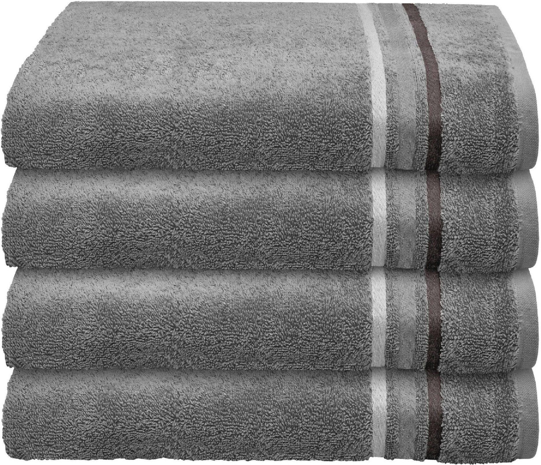 Schiesser Handtücher Skyline Color aus 100 % Baumwolle mit eleganter Streifenbordüre, Frottier (Set, 4-St), OEKO-TEX® MADE IN GREEN