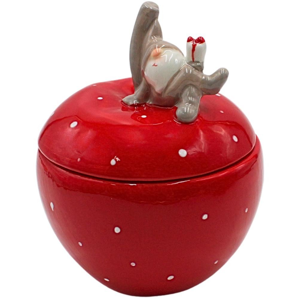 Dekohelden24 Keksdose Keramikdose, Vorratsdose, Weihnachtsdose Apfel mit Weihnachtswichtel, Keramik, Größe H/Ø ca. 16 x 13 cm