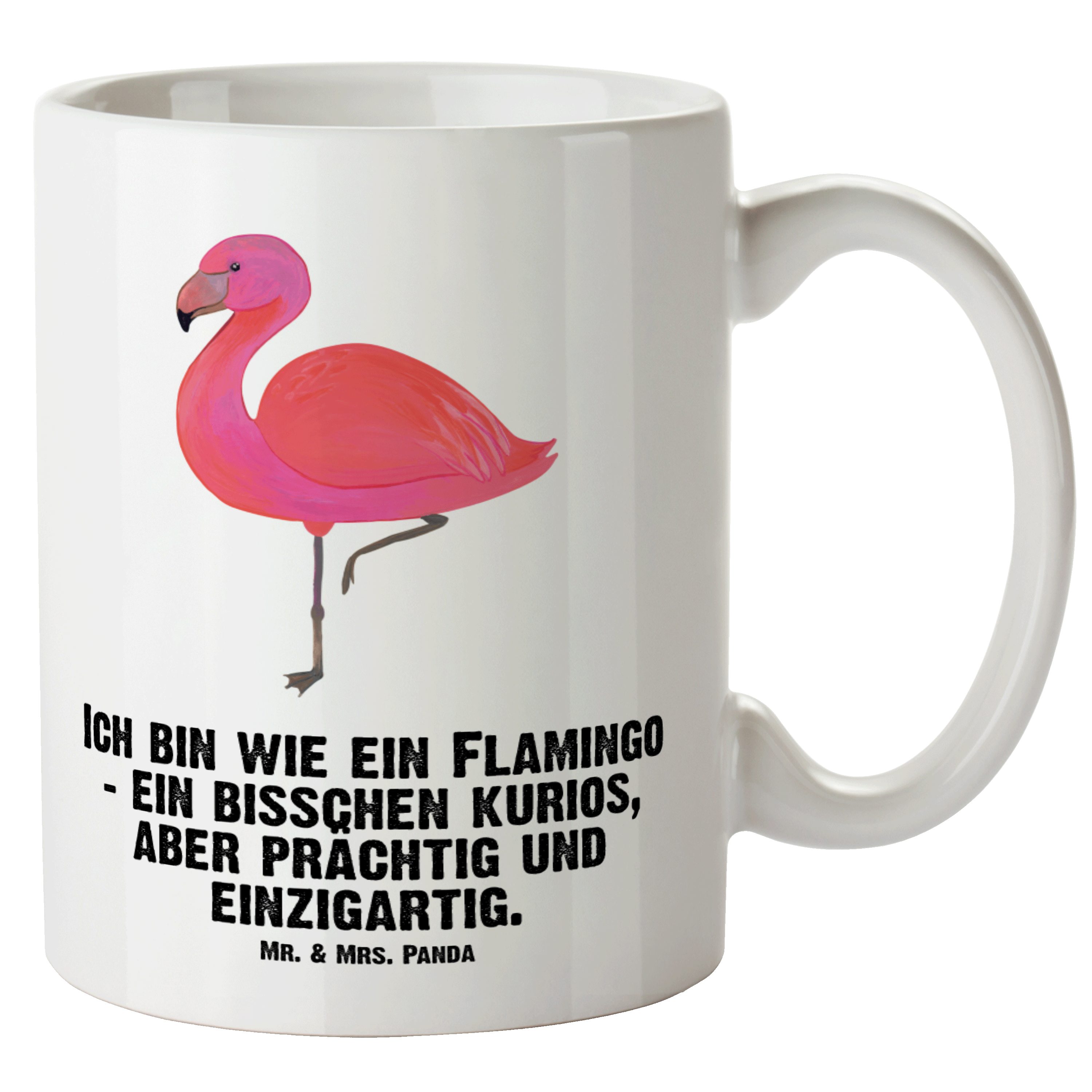 Mr. & Mrs. Panda Tasse Flamingo classic - Weiß - Geschenk, XL Tasse, XL Becher, prächtig, Au, XL Tasse Keramik