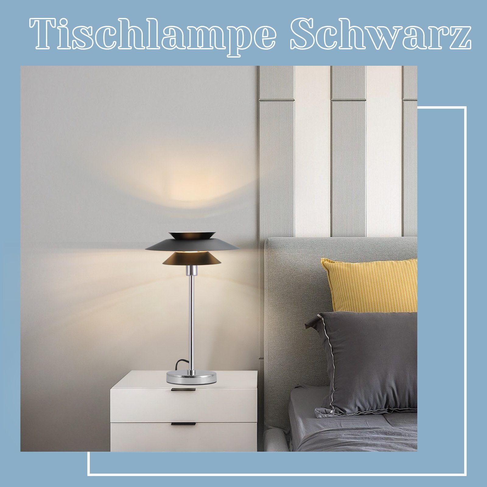 ZMH Tischleuchte Nachttischlampe Wohnzimmer E14 integriert, 1 Flammig, Schwarz LED Vintage fest Moderne