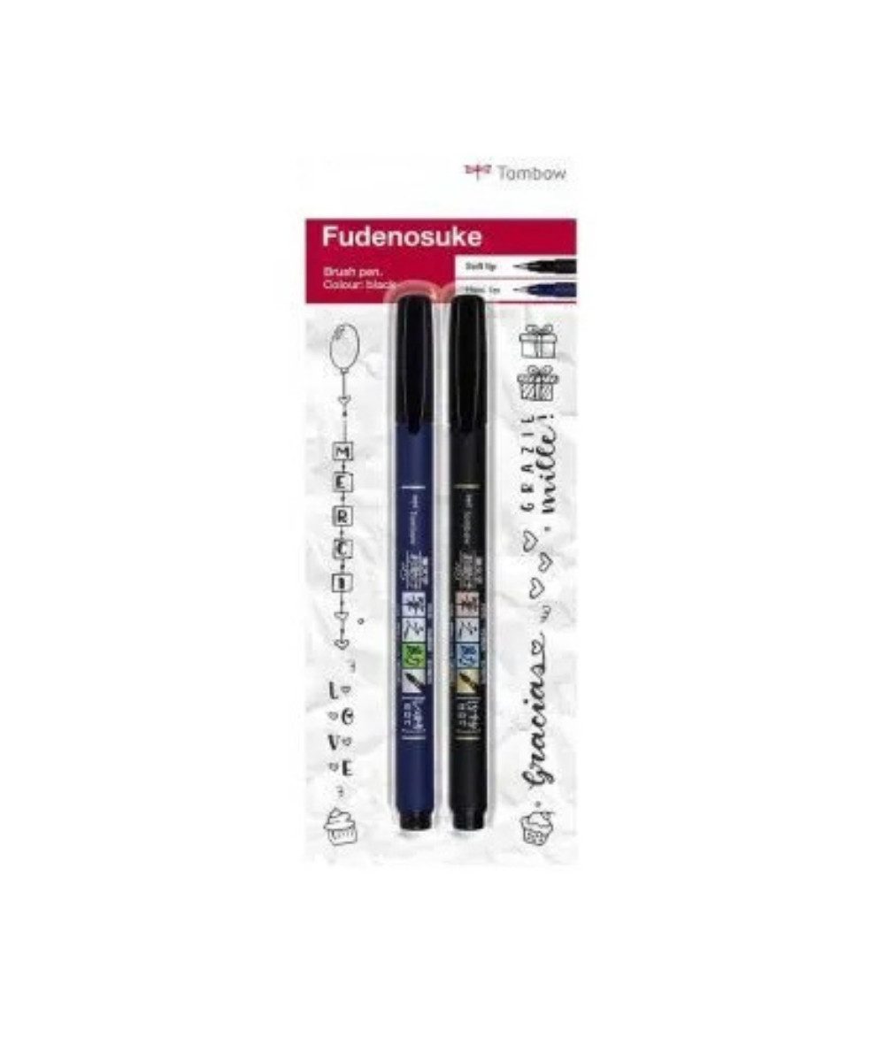 TOMBOW Filzstift Tombow Fudenosuke Brush-Pens schwarz, (2-tlg), harte Spitze und weiche Spitze, ohne Etui
