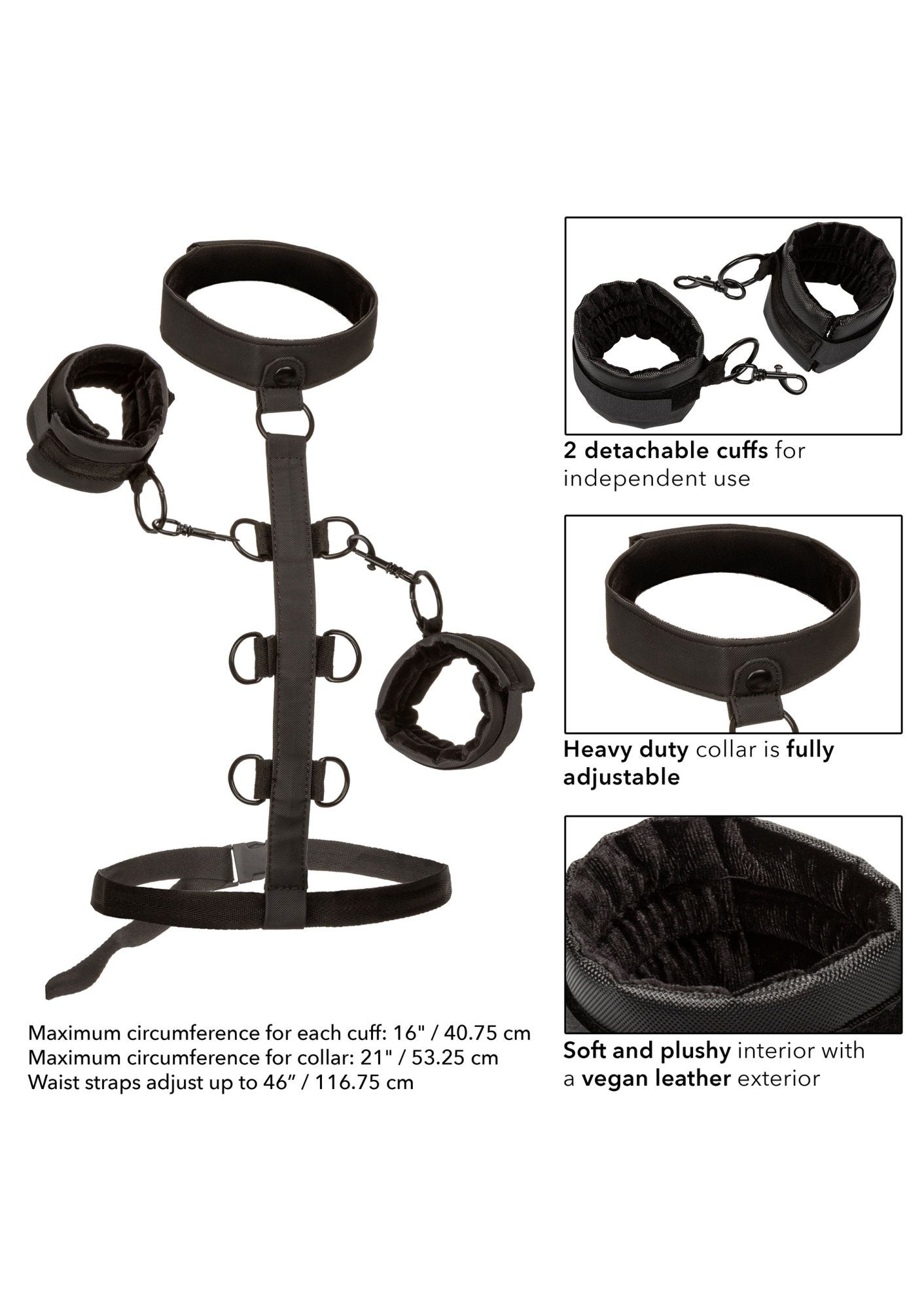 Fesselgurt Fesseln - schwarz mit Halsband Calexotics Boundless