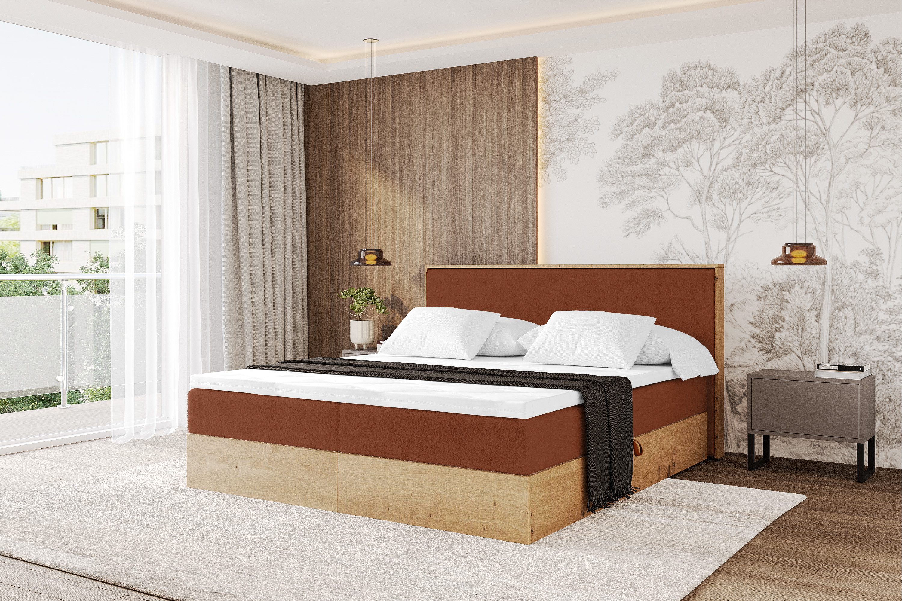 ALTDECOR Boxbett LOLLI9 (Multipocket-Matratze H4, H3 Matratze Bonellfederung, Topper, Kopfteil)