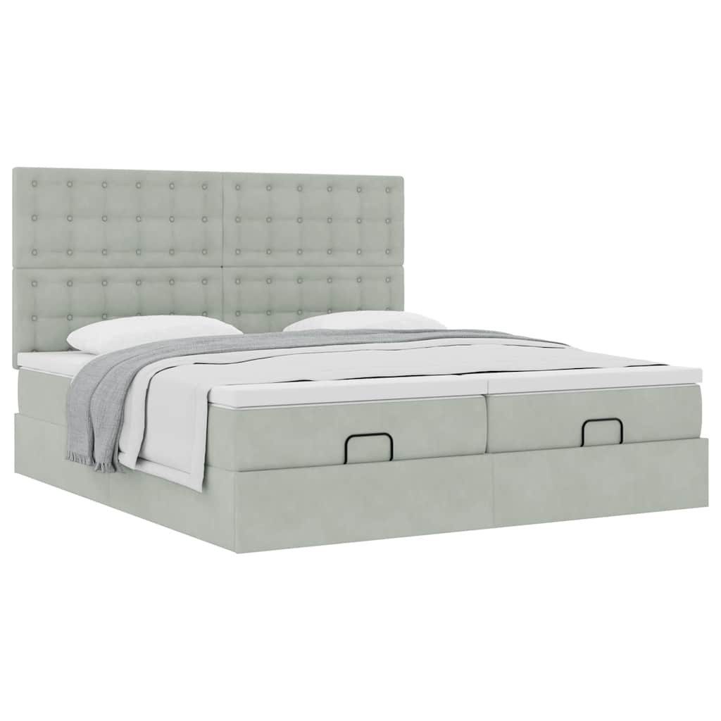 Bett Ottoman-Bett mit Matratzen Hellgrau 180x200 cm Samt