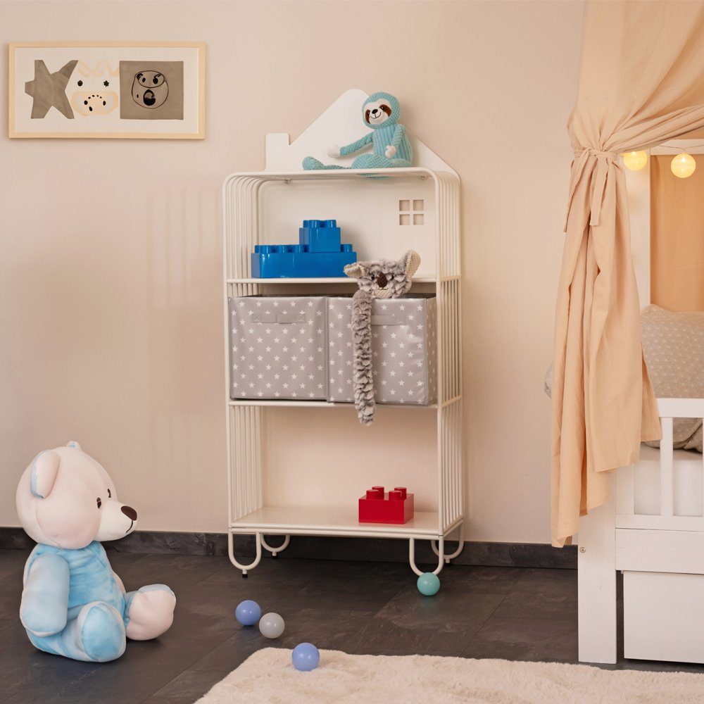 HOME DELUXE Kinderregal TODO S 102 x 61 x 28 cm, inkl. 2 Aufbewahrungsboxen, Rutschfest, Spielzeugregal, Kindermöbel Weiß
