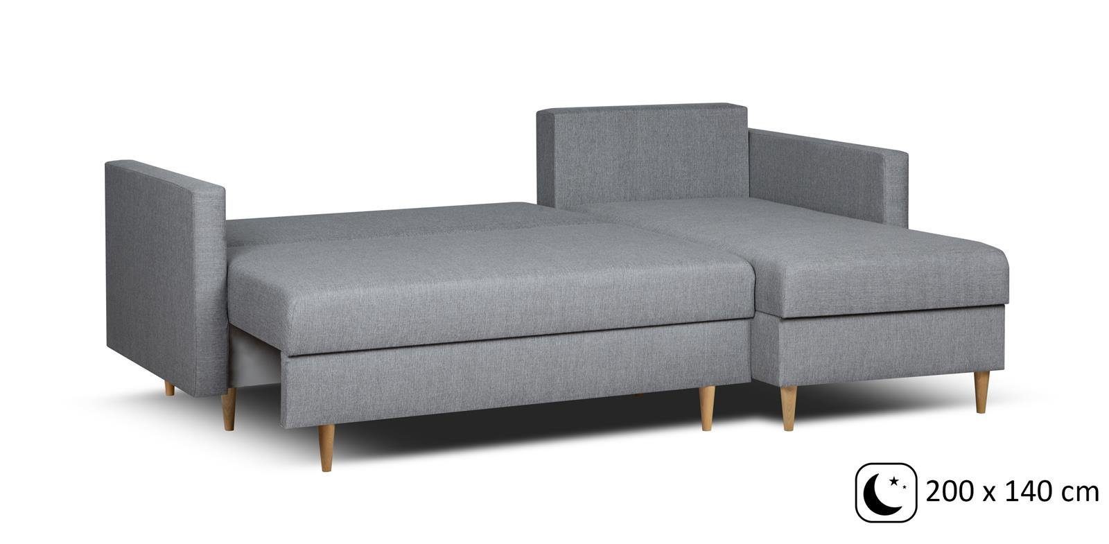 Beautysofa Ecksofa mit Schlaffunktion Sigurd L, Klassisches Design, Skandinavischer Stil, mit Bettkasten