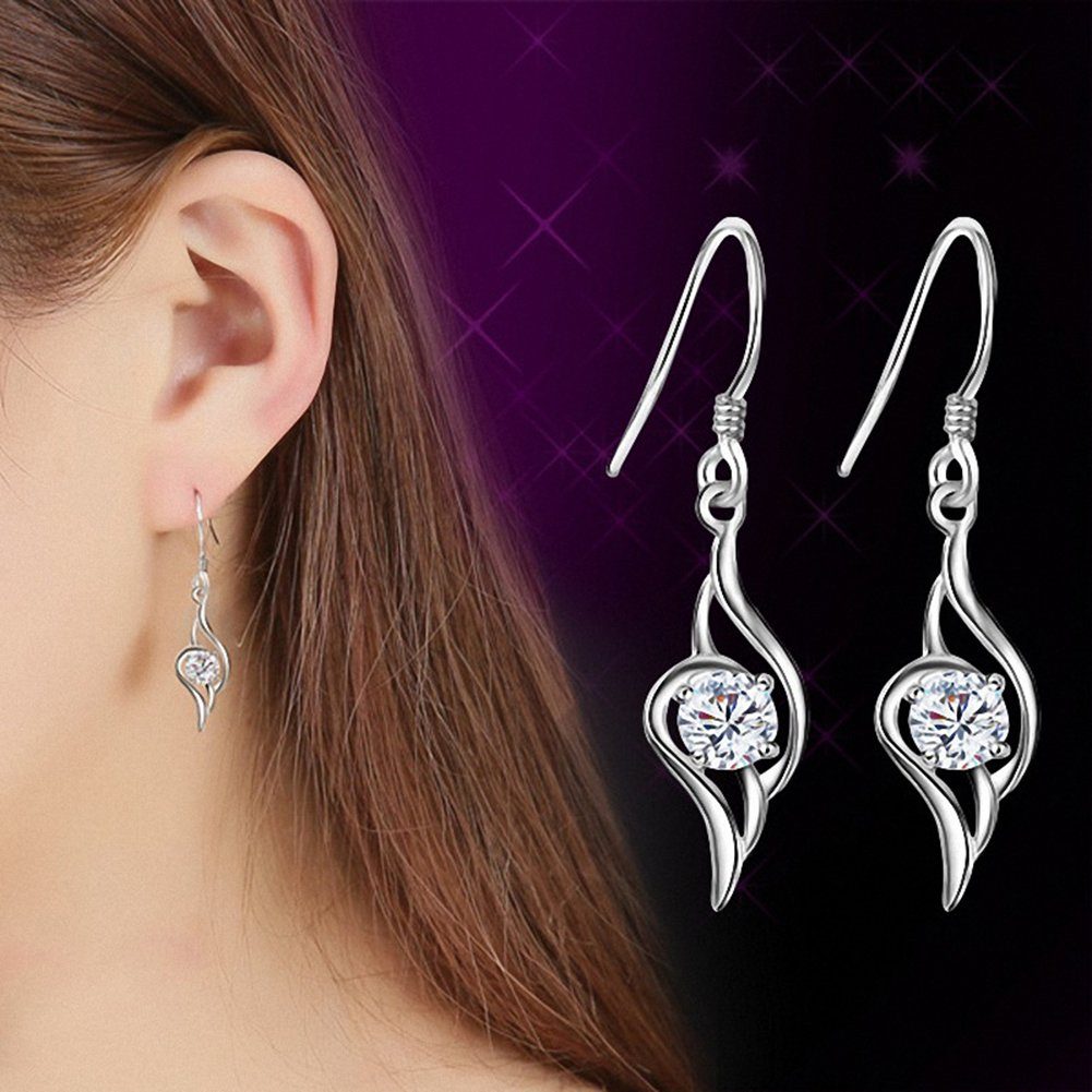 Blusmart Paar Ohrclips Weiß Tropfen-Ohrring Damen, Kristalle Funkelnde Ohrclips Für Silberfarben, Modisch