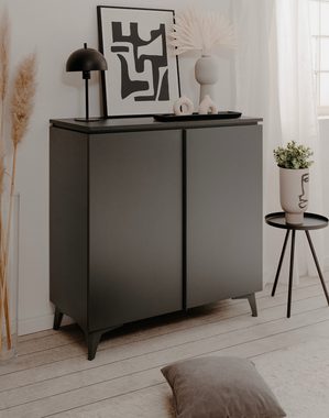 Finori Kommode Visby (Sideboard in grau, 2-türig, 88 x 92 cm), mit Schiefer