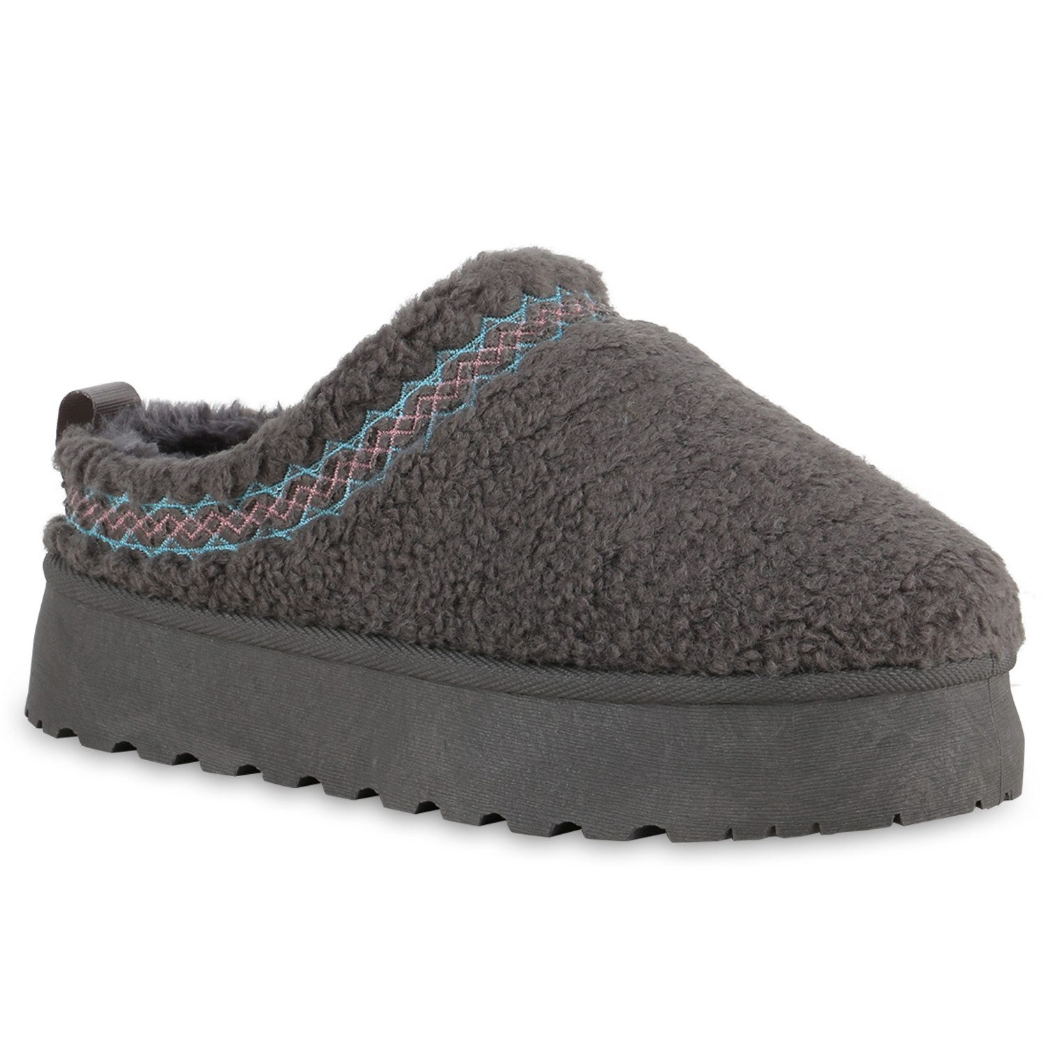 VAN HILL 840872 Hausschuh Damen Warm Gefütterte Шльопанці Bequeme Kunstfell Teddy