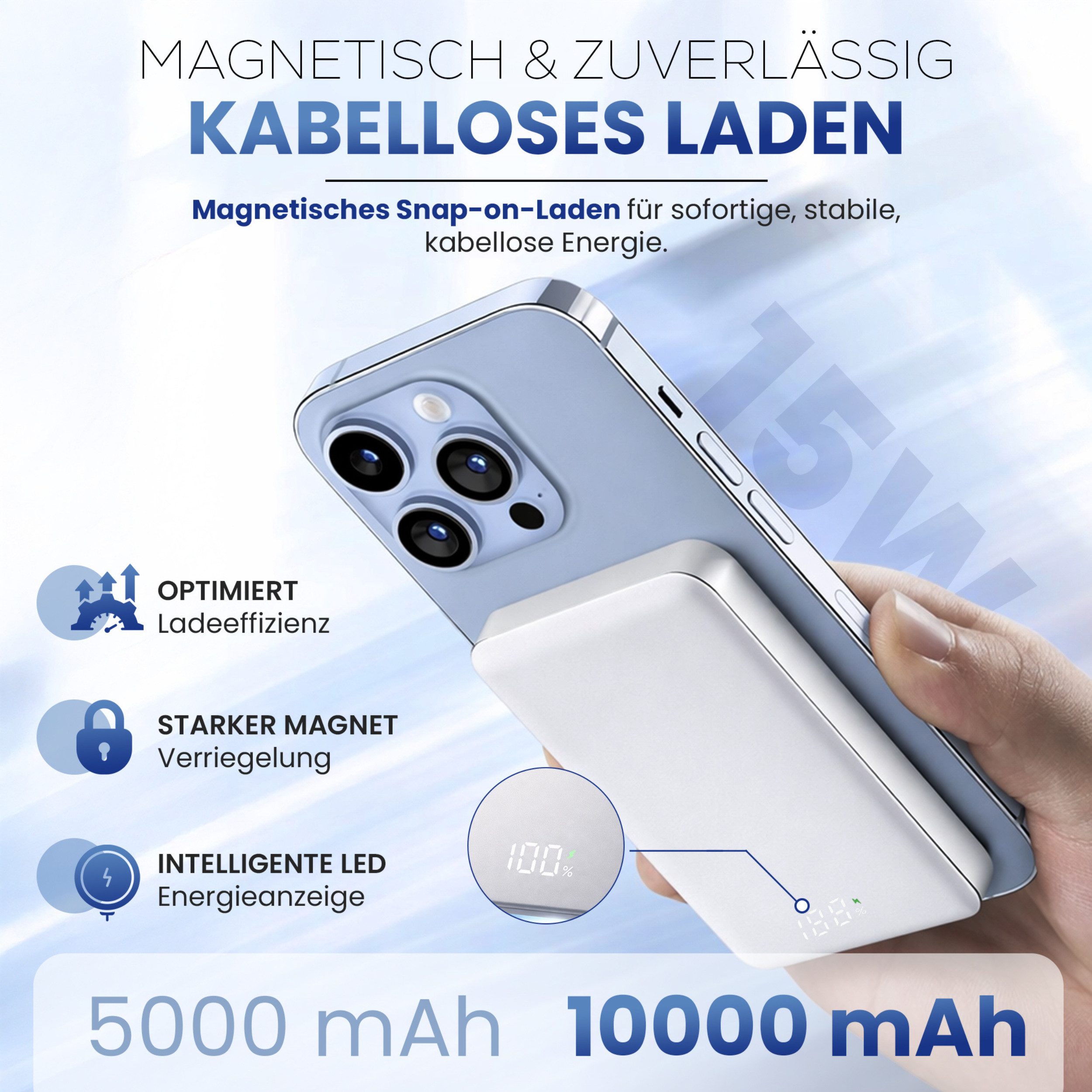 RUHE Wireless Powerbank Magnetisch Magsafe Kompatibel Extern Kabellose Powerbank Power Bank PB 10000 mAh (12 V, 1 St), USB-C 20W für iPhone 17 Pro Max/17 Pro/16/15 Pro Max/Pro/14/13/12