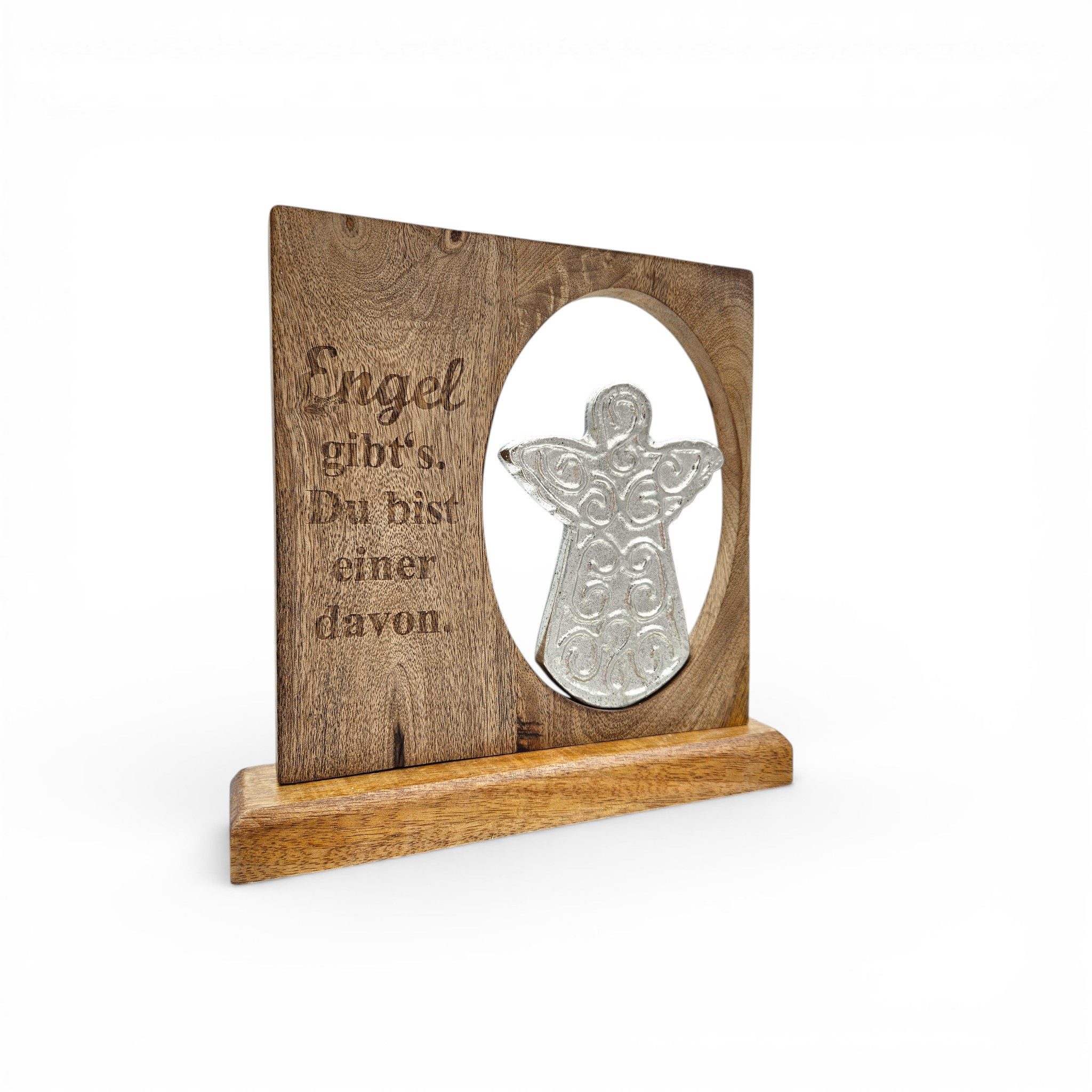 Meinposten Deko-Schriftzug Dekoschild Engel mit Spuch Mangoholz Metall Aufsteller Schild (1 St)