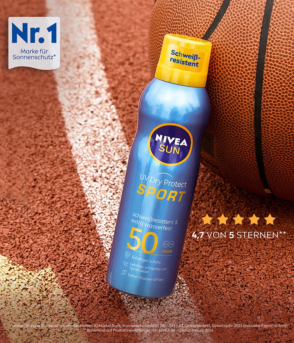 Nivea Sun Sonnenschutzspray UV Dry Protect Sport Sonnenspray Aerosol LSF 50 200ml, 1-tlg.
