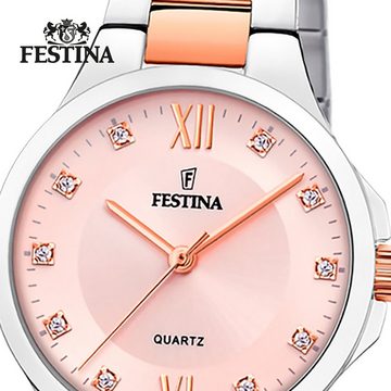 Festina Quarzuhr Festina Damenuhr Boyfriend, Damen Armbanduhr rund, Edelstahlarmband silber, rosé, Casual