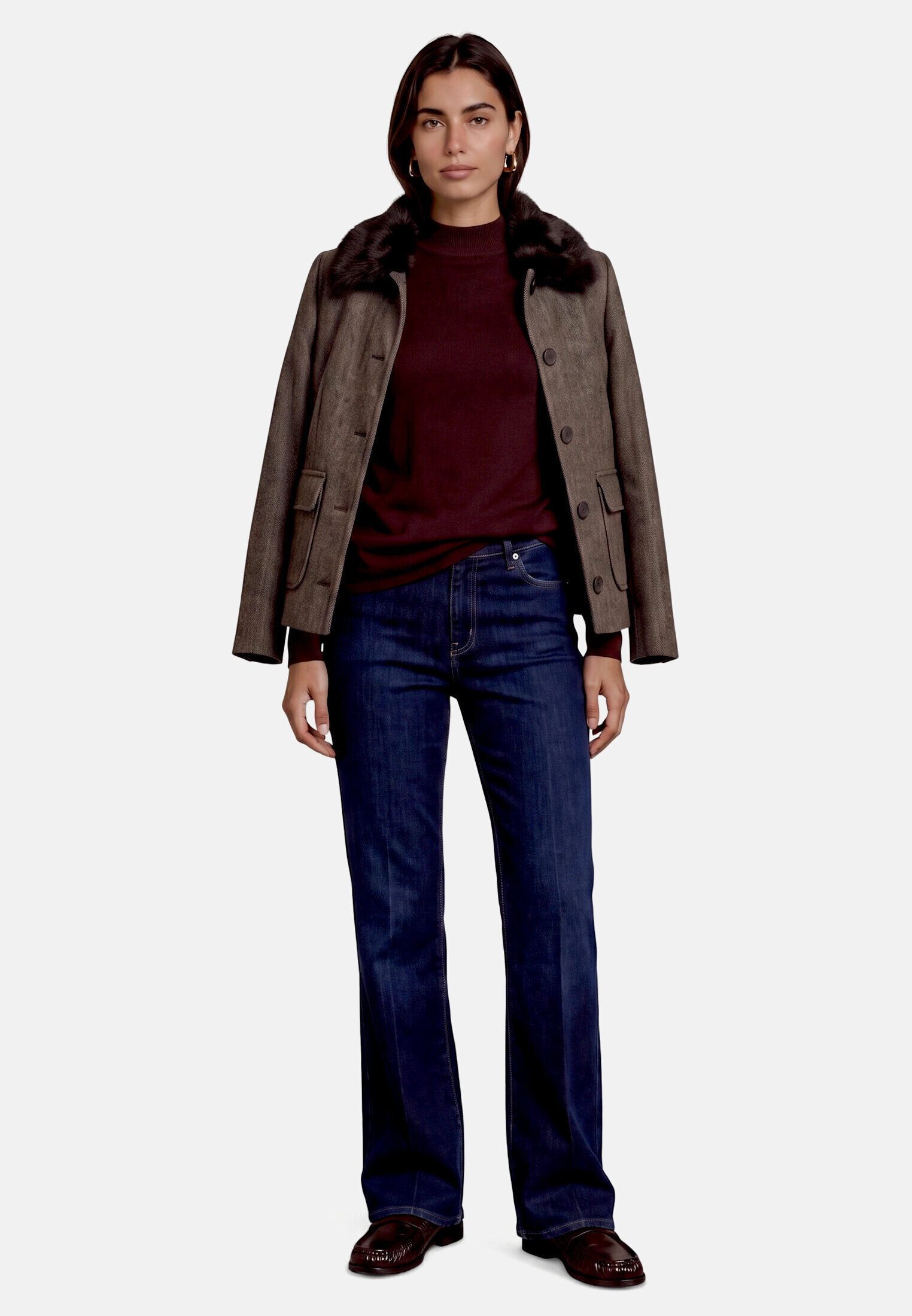 Zero Jackenblazer Damen mit Kunstfellkragen Material