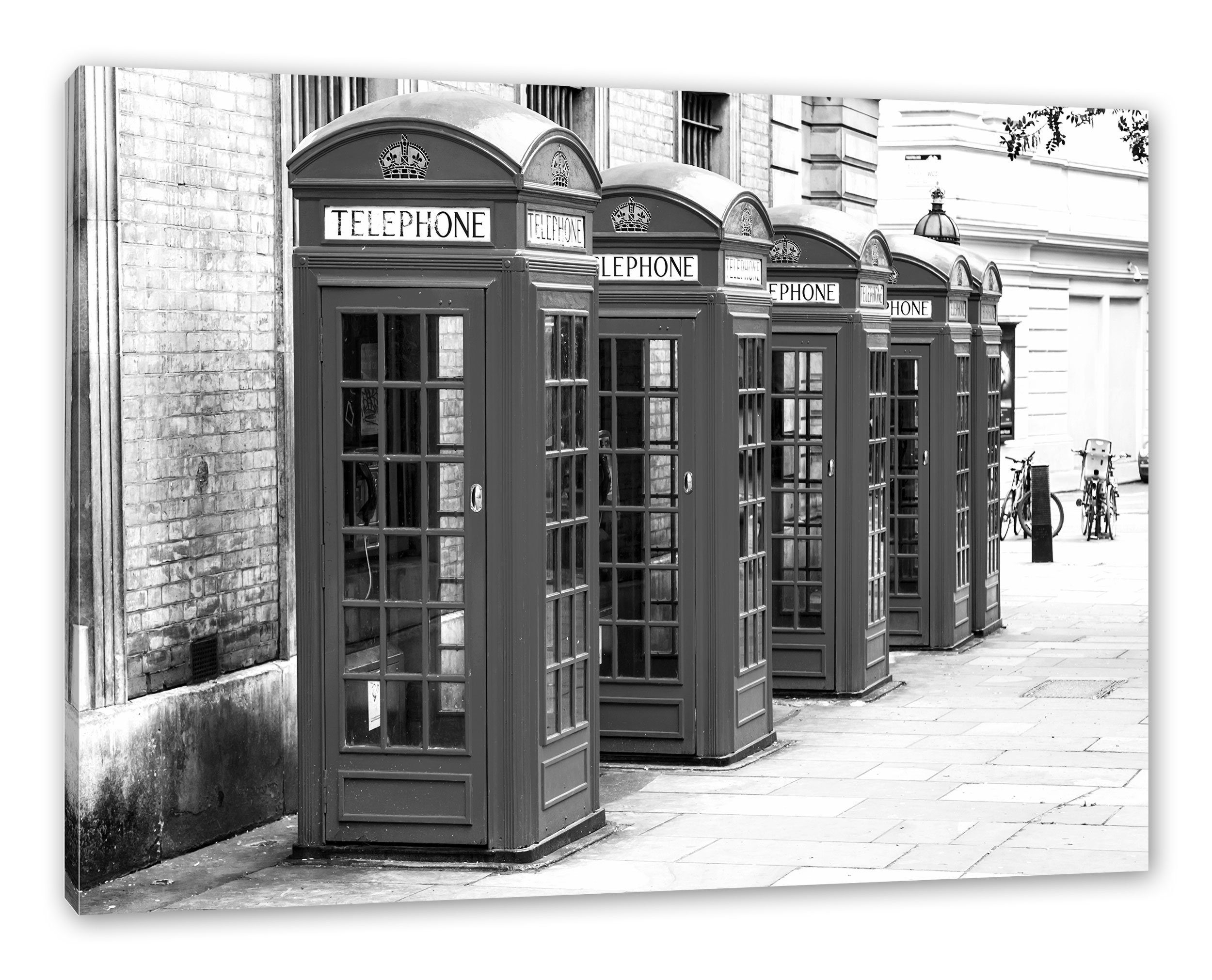 Londoner fertig Pixxprint Leinwandbild (1 Leinwandbild St), Londoner Zackenaufhänger bespannt, inkl. Telefonzellen, Telefonzellen