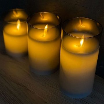 Intirilife LED-Kerze (3-tlg), 3x Kerzen flammenlose LED Kerzen aus Wachs im Glas