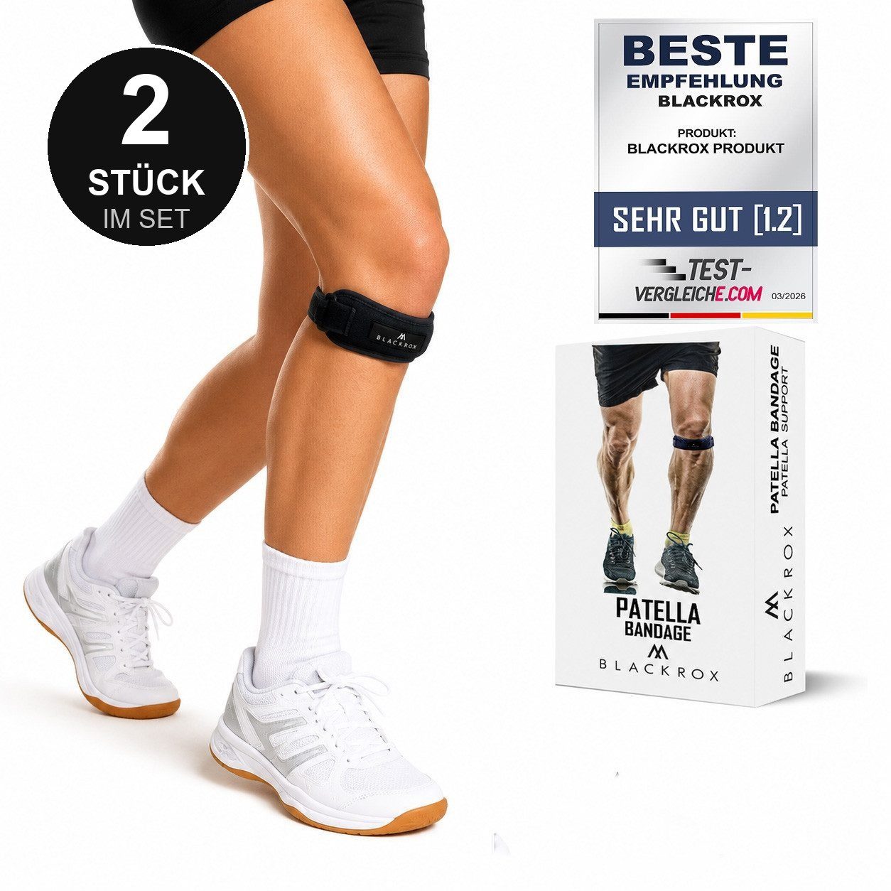 BLACKROX Kniebandage [Vergleichssieger 2026] Patellabandage, 2er-Set, One Size