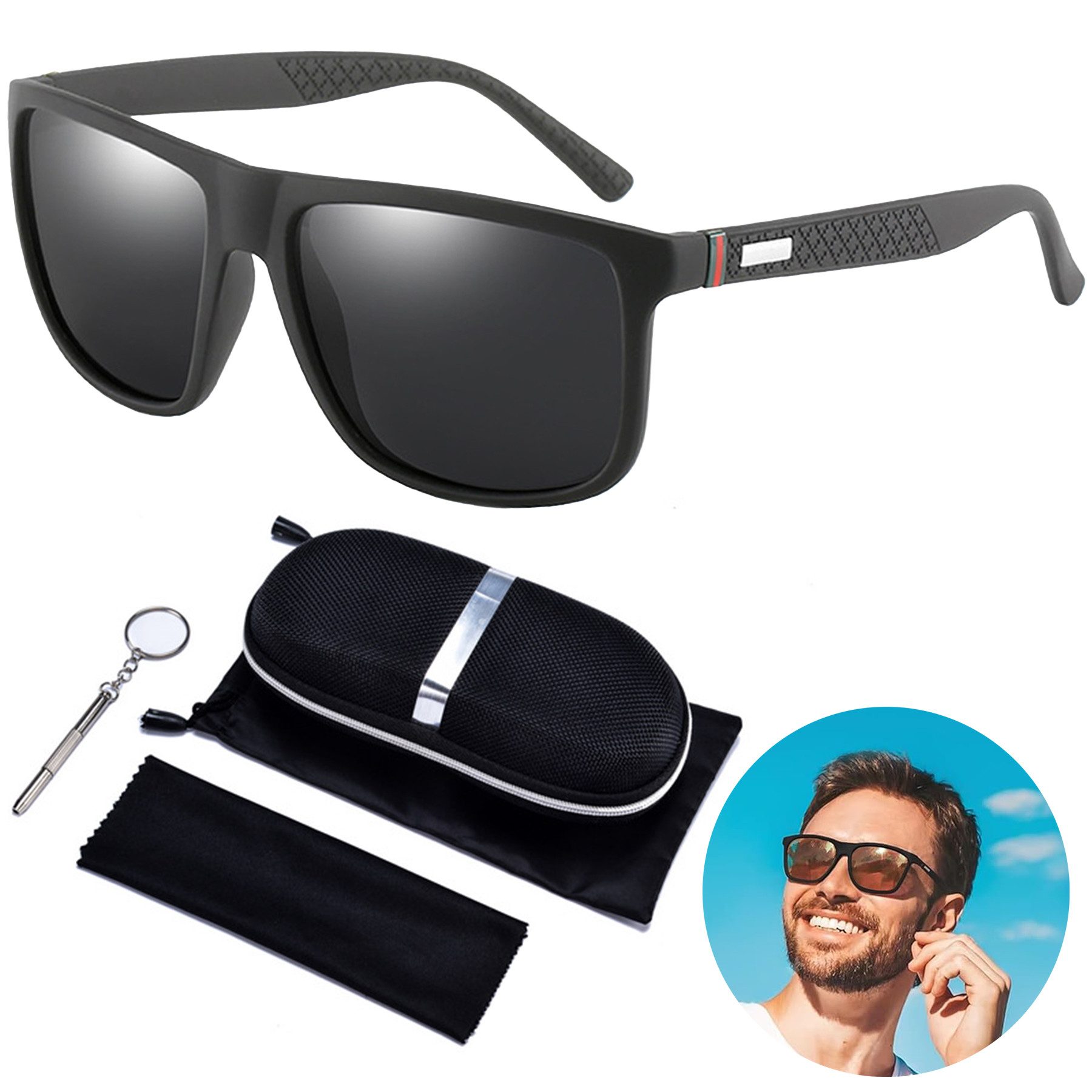 Mutig Sonnenbrille Sonnenbrille Herren Damen Polarisiert, UV400 Schutz (Klassisch Retro Rechteckig, Leichtes PC Rahmen, für Autofahren, Reisen, Wandern) Angeln, Golf, Outdoorsport