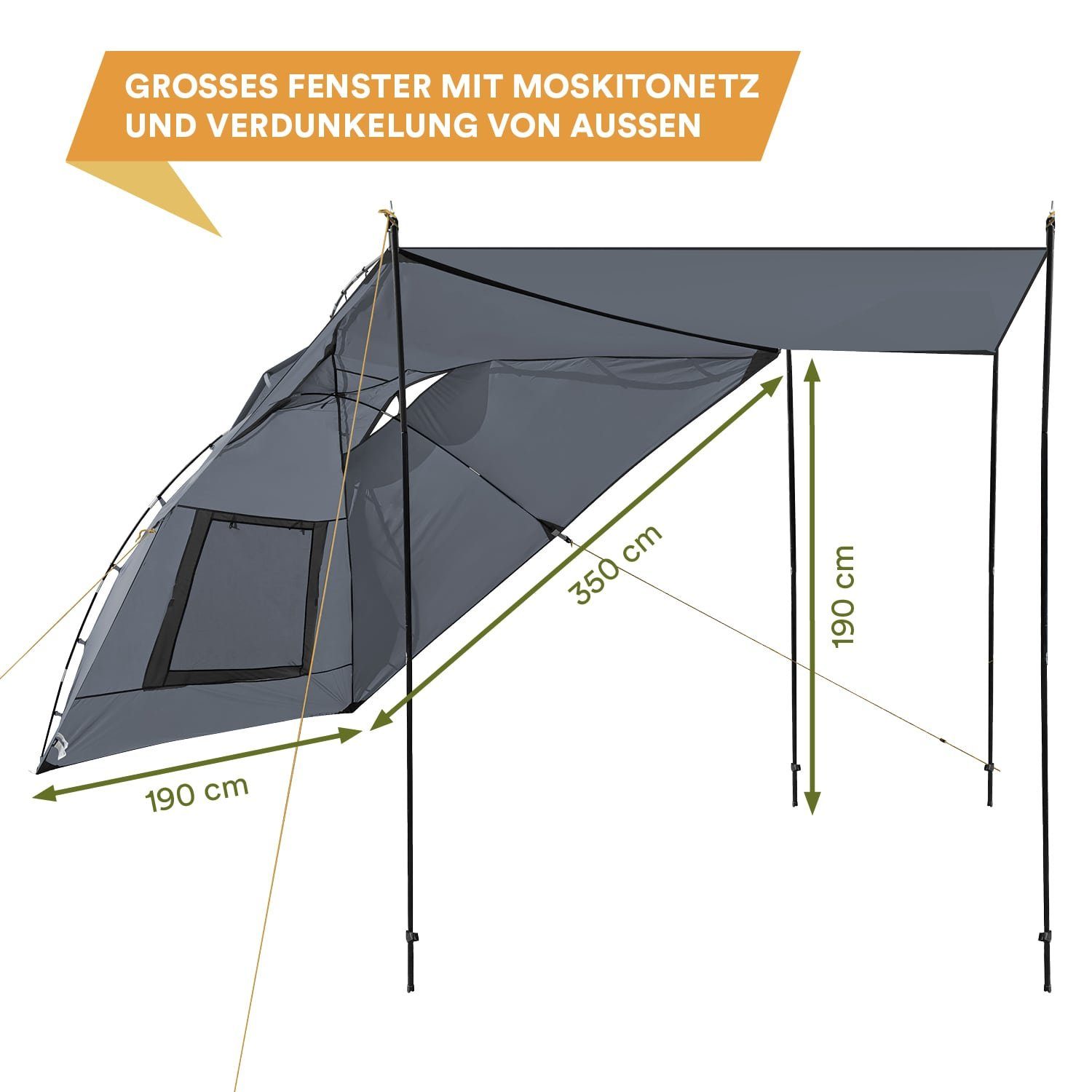 Skandika Sonnensegel SUV, Vorzelt für Auto, Heckklappe, freistehend auch ohne Auto, wasserdicht, Aufstellstangen, mit Seitenwand, 3000mm Wassersäule, Tarp