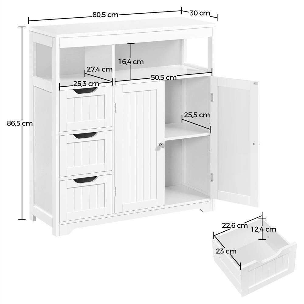 Regal Schubladen mit 2 Türen 1 Badezimmerschrank & Hochschrank Offenem Yaheetech 3 und
