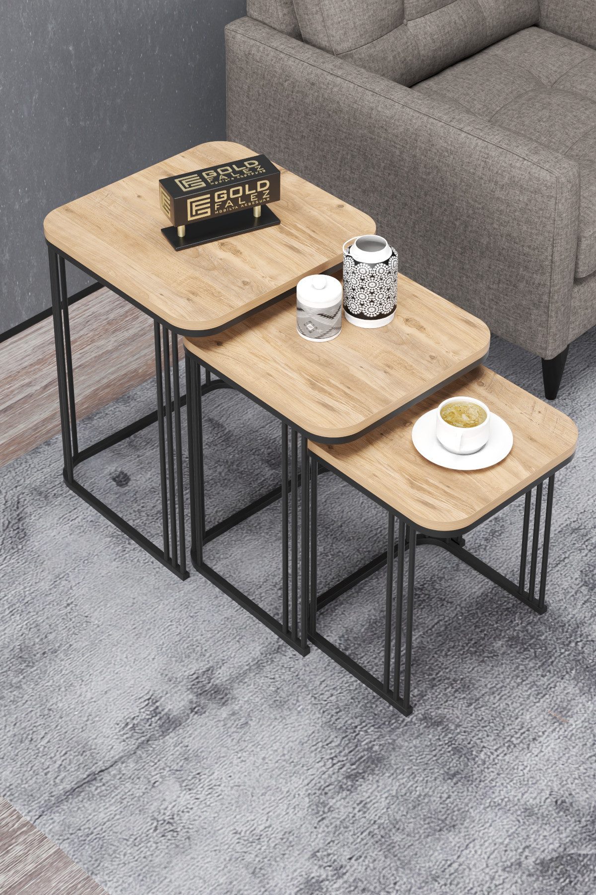 en.casa Couchtisch (3-St), 3er-Set quadratisch braun 89321530 günstig online kaufen