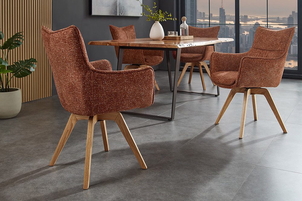 riess-ambiente Drehstuhl VOGUE rost braun/natur - Strukturstoff, Eiche, 360° drehbar, Armlehne (Einzelartikel, 1 St), moderner Polsterstuhl - ideal für Ess-, Arbeits-, Wohnzimmer & Büro