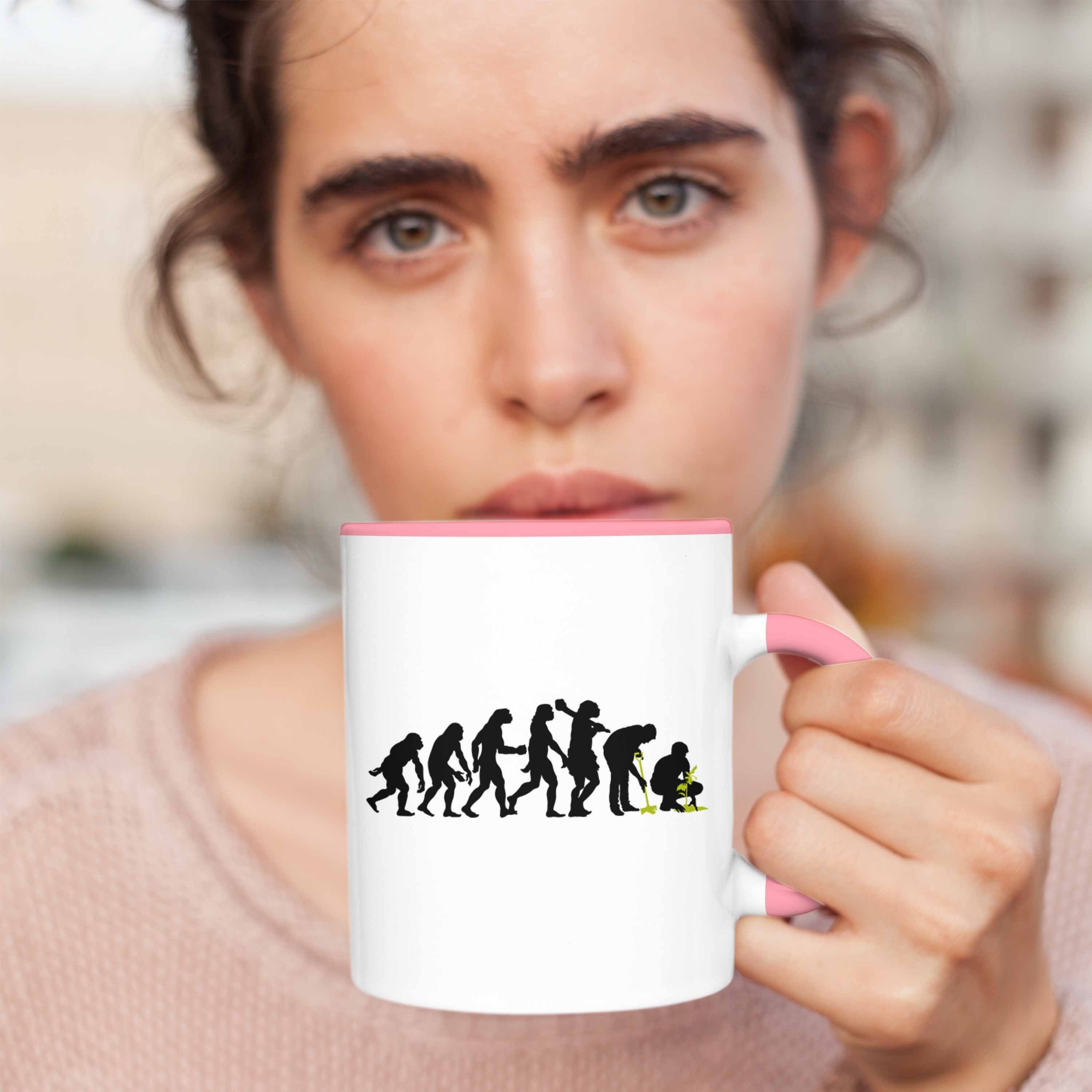 Geschenk Geschenkidee Evolution Gärtner Rosa Trendation Spruch Tasse Hobbygärtner Gärtner Gärtnerin mit Tasse - Trendation Lustig Garten