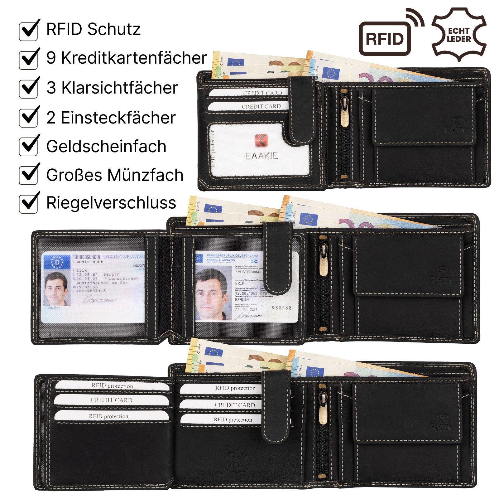 EAAKIE Geldbörse RFID Büffel Echt Leder Geldbörse Portemonnaie Herren mit Motiv, RFID Schutz – Bild 4 von 5