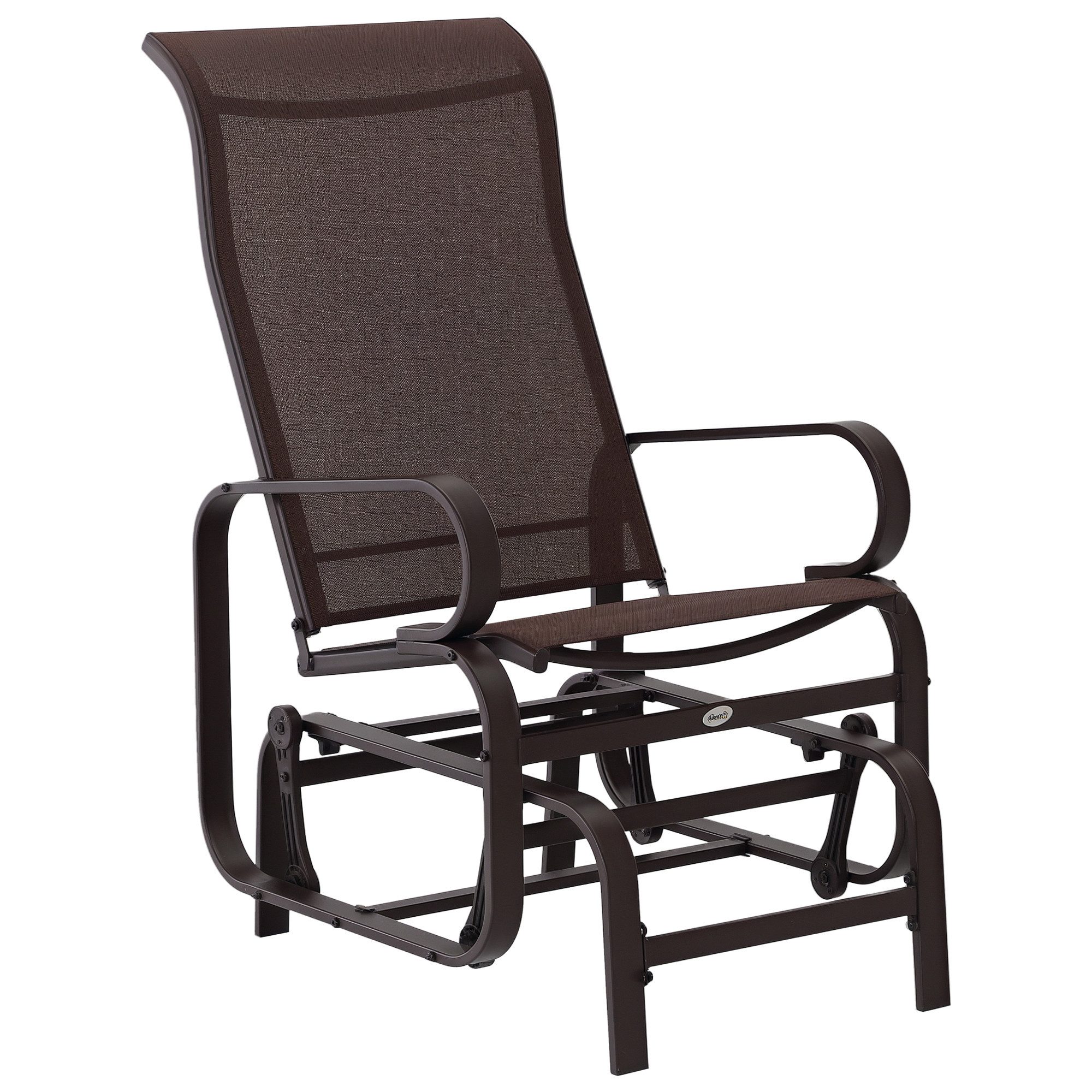 Outsunny Schaukelstuhl Relaxstuhl Gartenschaukel Metall Stuhl für Garten Terrasse Balkon (Gartenstuhl, 1 St), Texteline, Braun, 60 x 78 x 105 cm