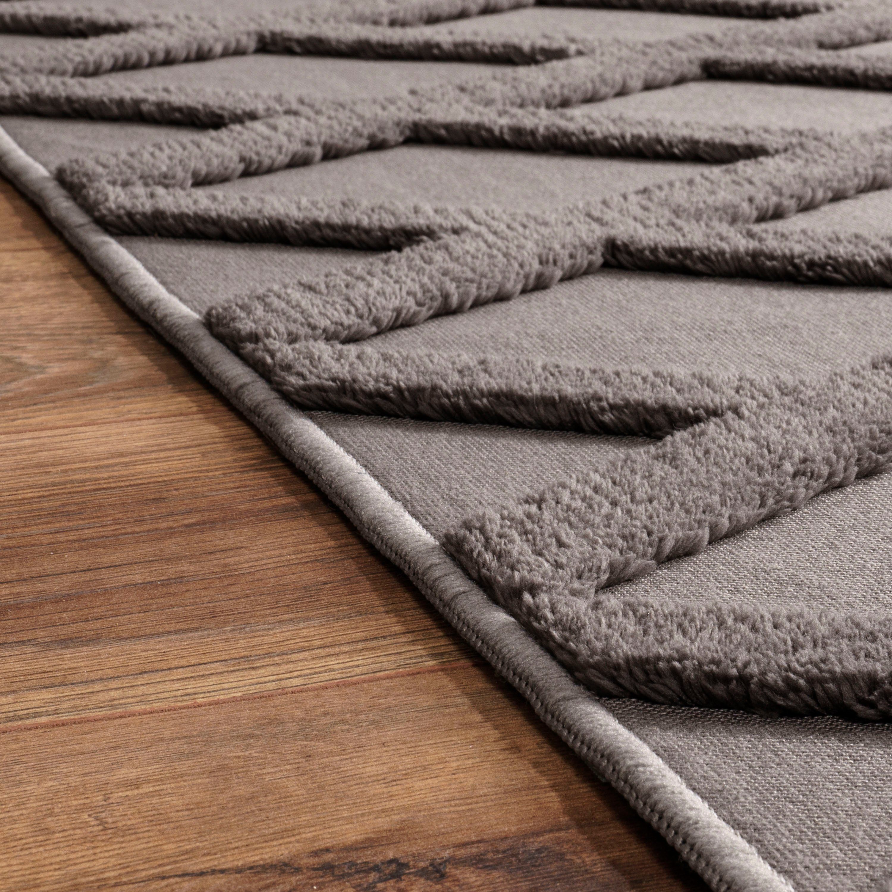 Paco Home Teppich Utrecht 642, rechteckig, Höhe: 4 mm, Kurzflor, Uni Farben, 3D-Design, Rauten Muster, Hoch-Tief Effekt