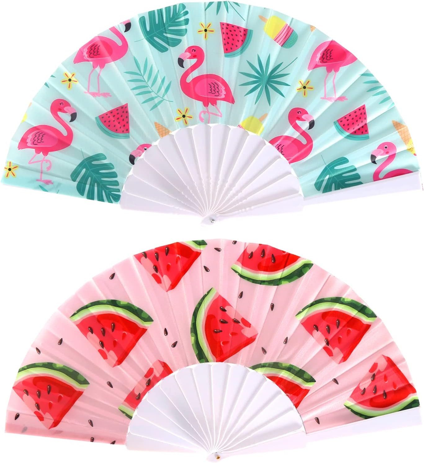 KIKI Handfächer Wassermelone Flamingo Fächer Faltfächer Gastgeschenk für Sommer Party, (2-tlg)