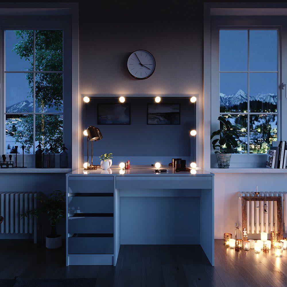Schminktisch Sherry, Weiß, 120 cm mit LED Beleuchtung