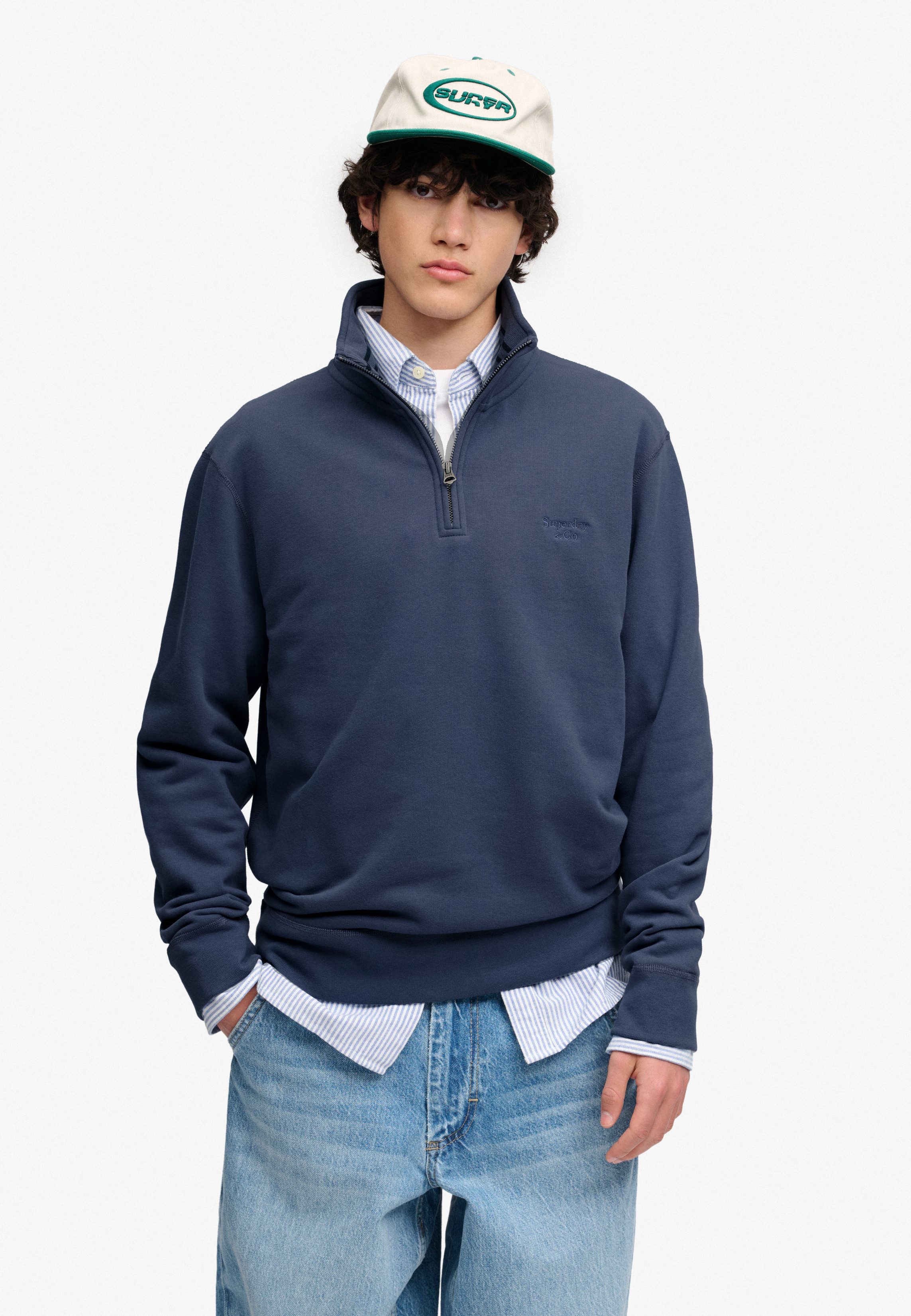 Superdry Sweatshirt ESSENTIAL SERIF LOGO HALF ZIP Baumwollmischung