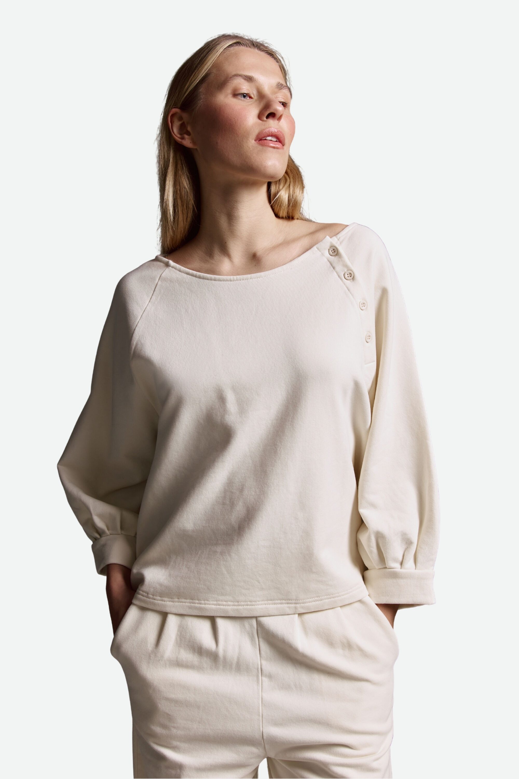 Cotton Candy Sweatshirt (1-tlg) mit Rundhalsausschnitt und 3/4 Ballonärmeln