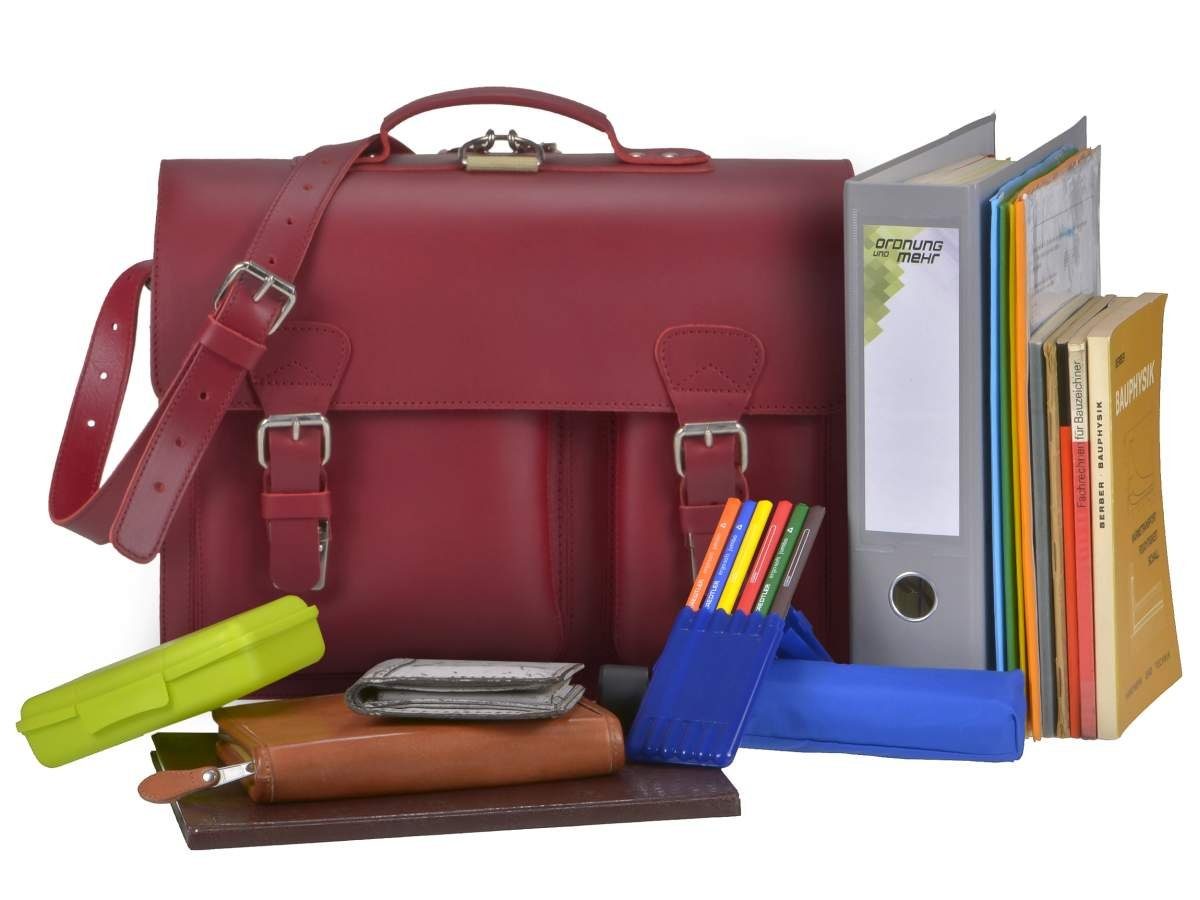 Ruitertassen Aktentasche Lehrertasche Damen Herren Leder 40x30cm 2 Fächer mit Rückengurten, 40 cm Lehrertasche mit 2 Fächern, auch als Rucksack zu tragen, Leder