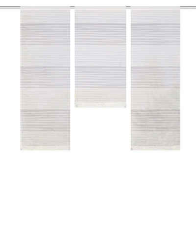 Scheibengardine Mini Flächenvorhang Set weiß Querstreifen, Clever-Kauf-24, Stangendurchzug (3 St), halbtransparent, Store
