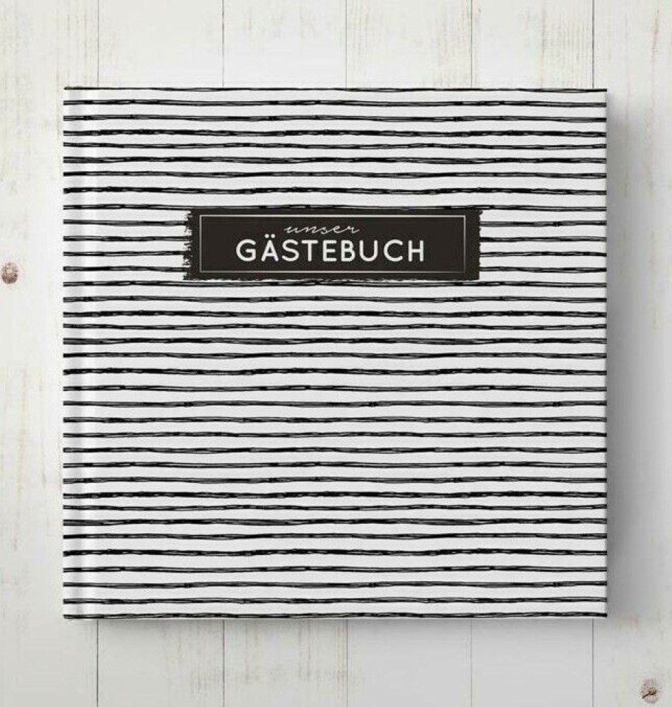 bigdaygraphix Notizbuch Hochzeits-Gästebuch Schwarz-Weiß 22x22 Quadrat, Fragen, Vorgefertigte Fragen für besondere Einträge.