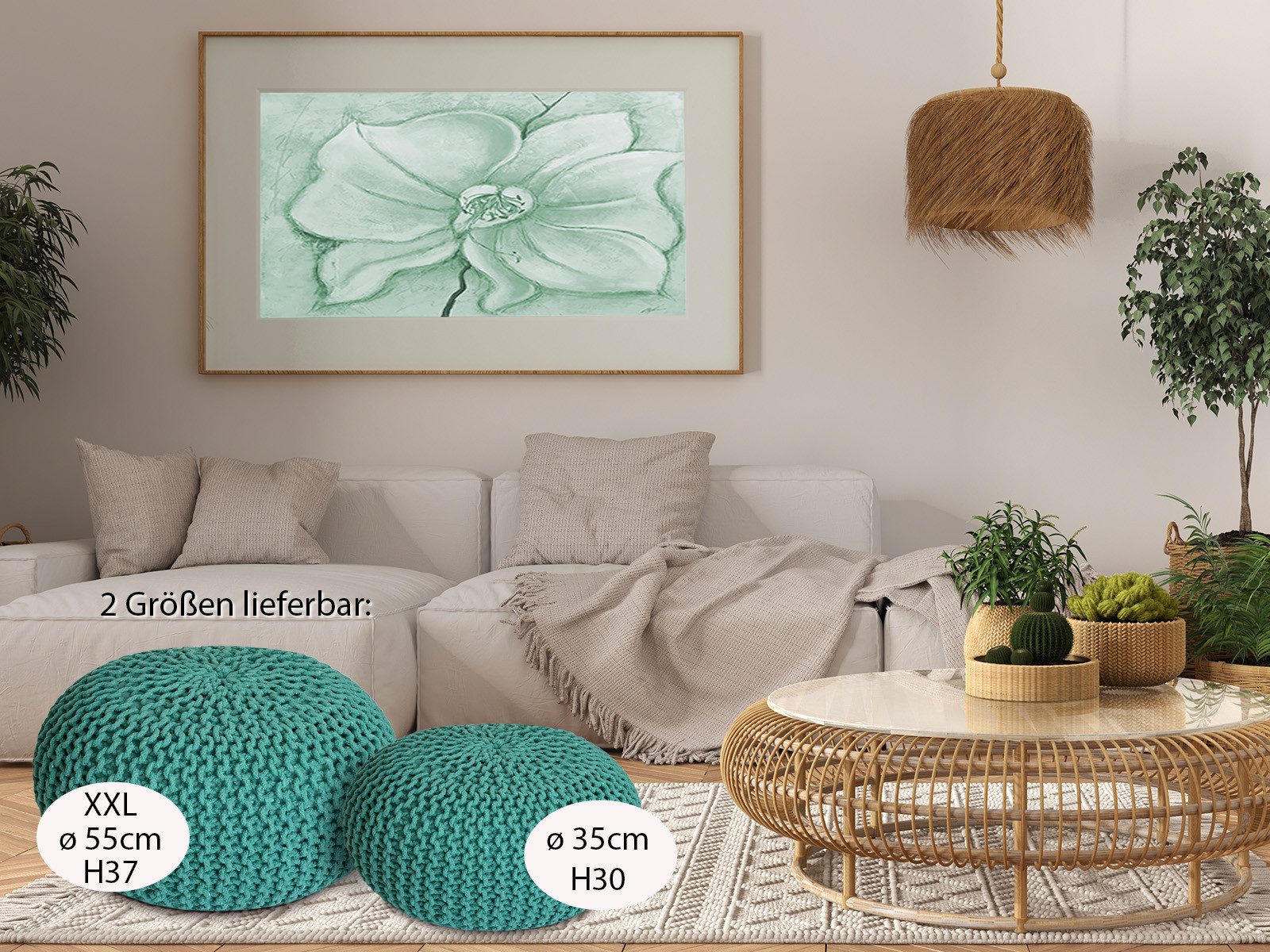 Amagohome Sitzhocker Sitzpouf Strickhocker Pouf Ø45 H30cm Bodenkissen Indoor Baumwolle recy