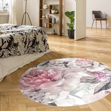 Teppich Vinyl Wohnzimmer Schlafzimmer Flur Küche Muster Landhaus, Bilderdepot24, rund - rosa glatt, nass wischbar (Küche, Tierhaare) - Saugroboter & Bodenheizung geeignet