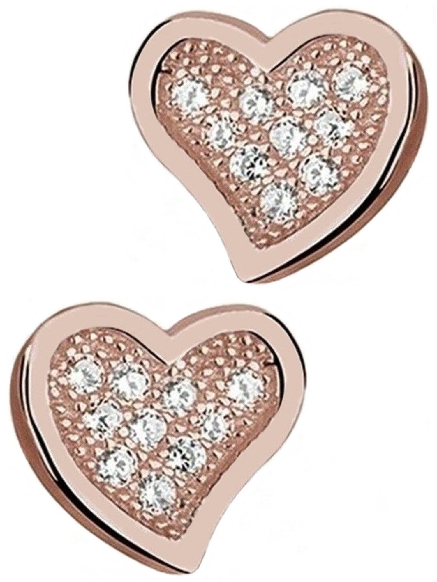 Ohrring-Set Damen Herz Ohrstecker mit Zirkonia Gold Silber Rosegold