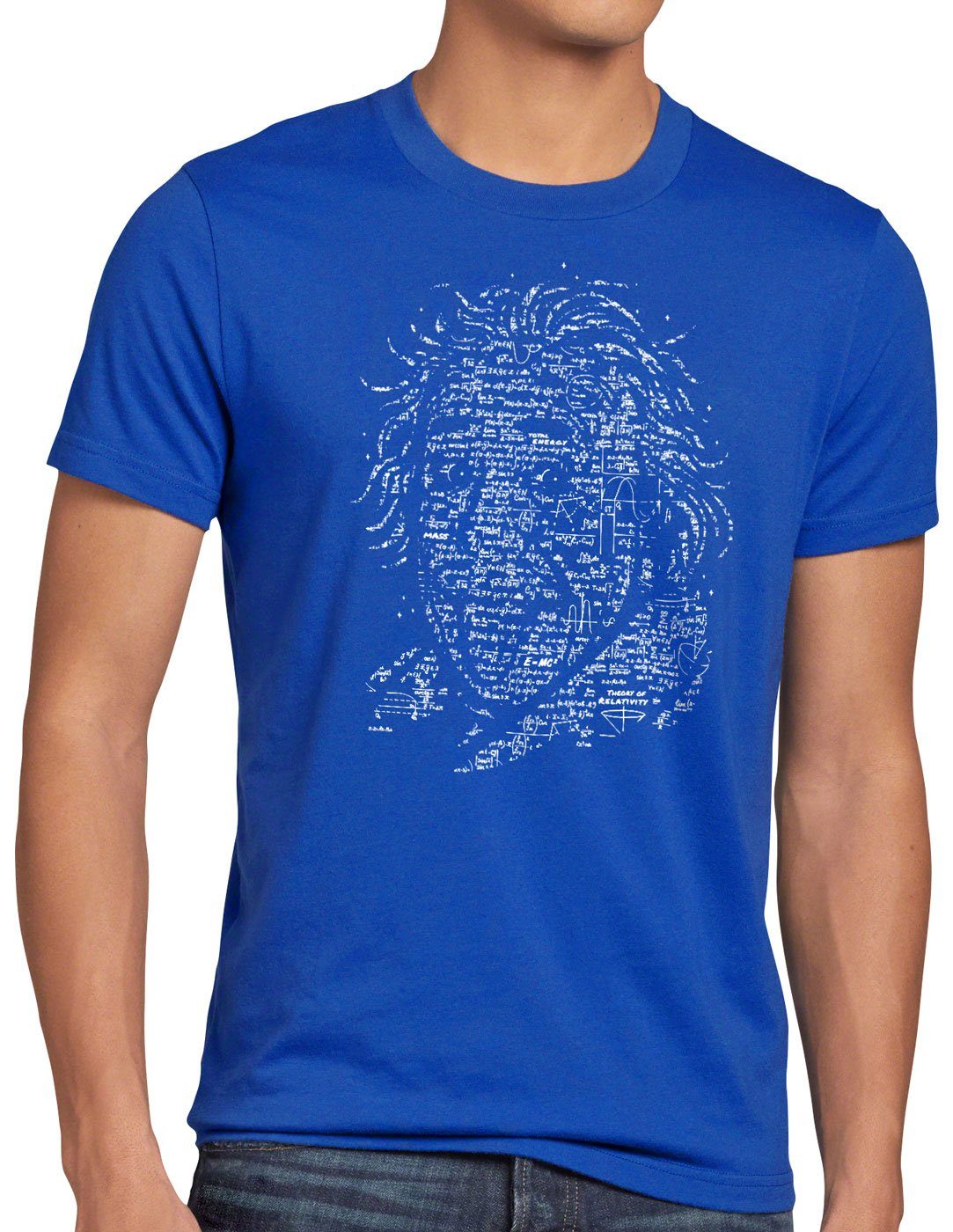 Herren Print-Shirt mathematik Logik urknall style3 albert blau Einstein T-Shirt