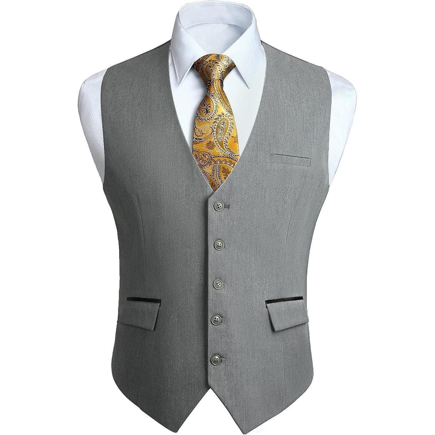 LuxusKollektion Krawatte Anzugweste Herren Hochzeit Smoking Businessweste Taschen Grau 3XL