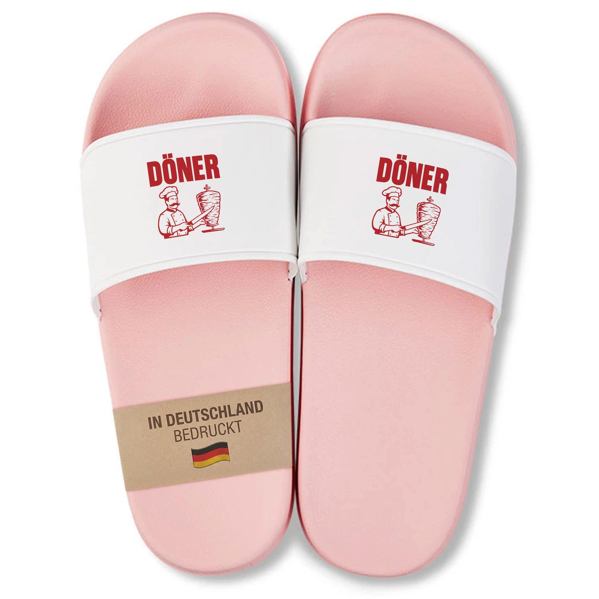 22Feels Damen Badelatschen Pink Döner Geschenk Geburtstag Lustig Kebab Motiv Badepantolette IN DEUTSCHLAND BEDRUCKT