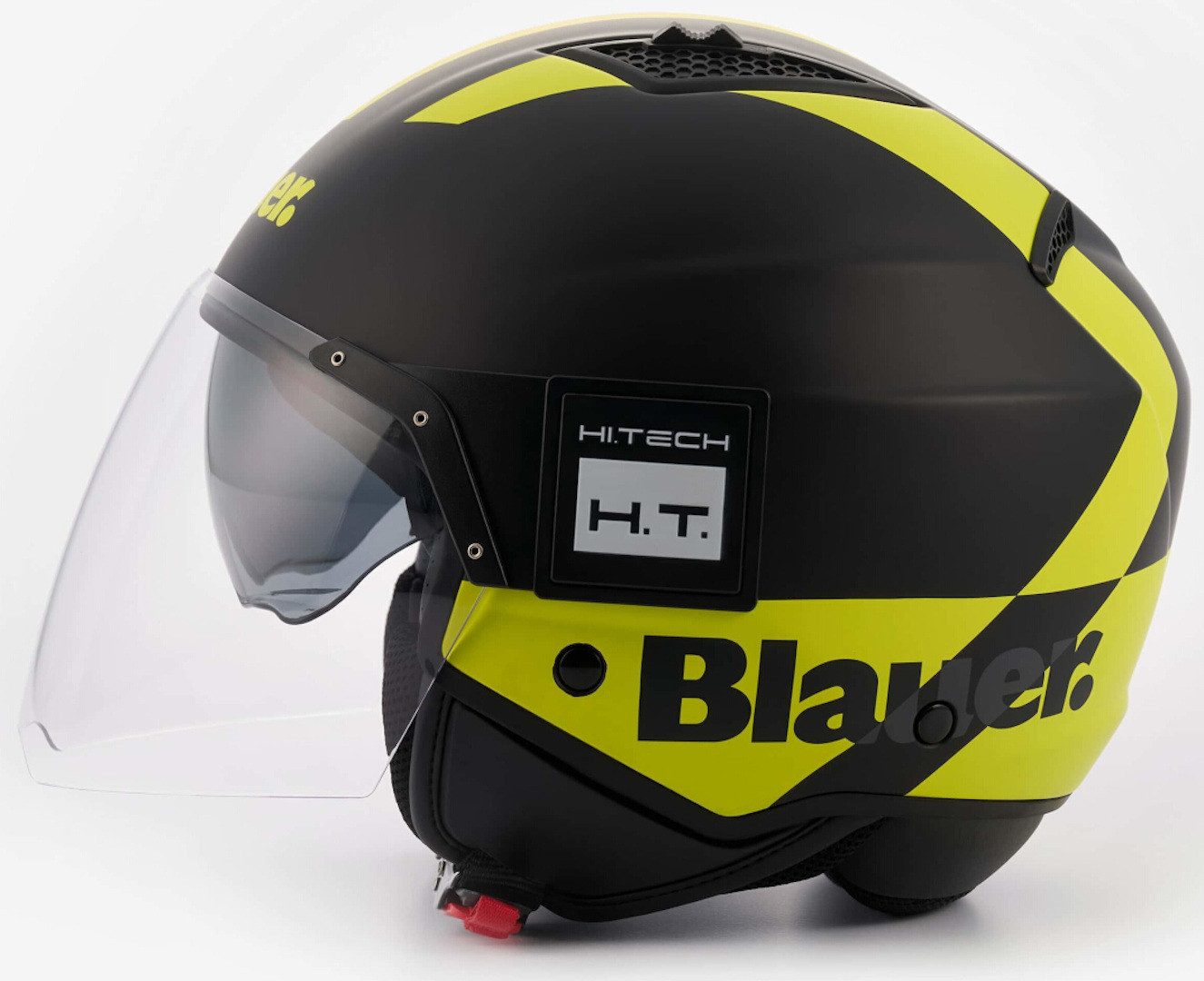 Blauer Motorradhelm BET HT Jethelm, integriertes Sonnenvisier