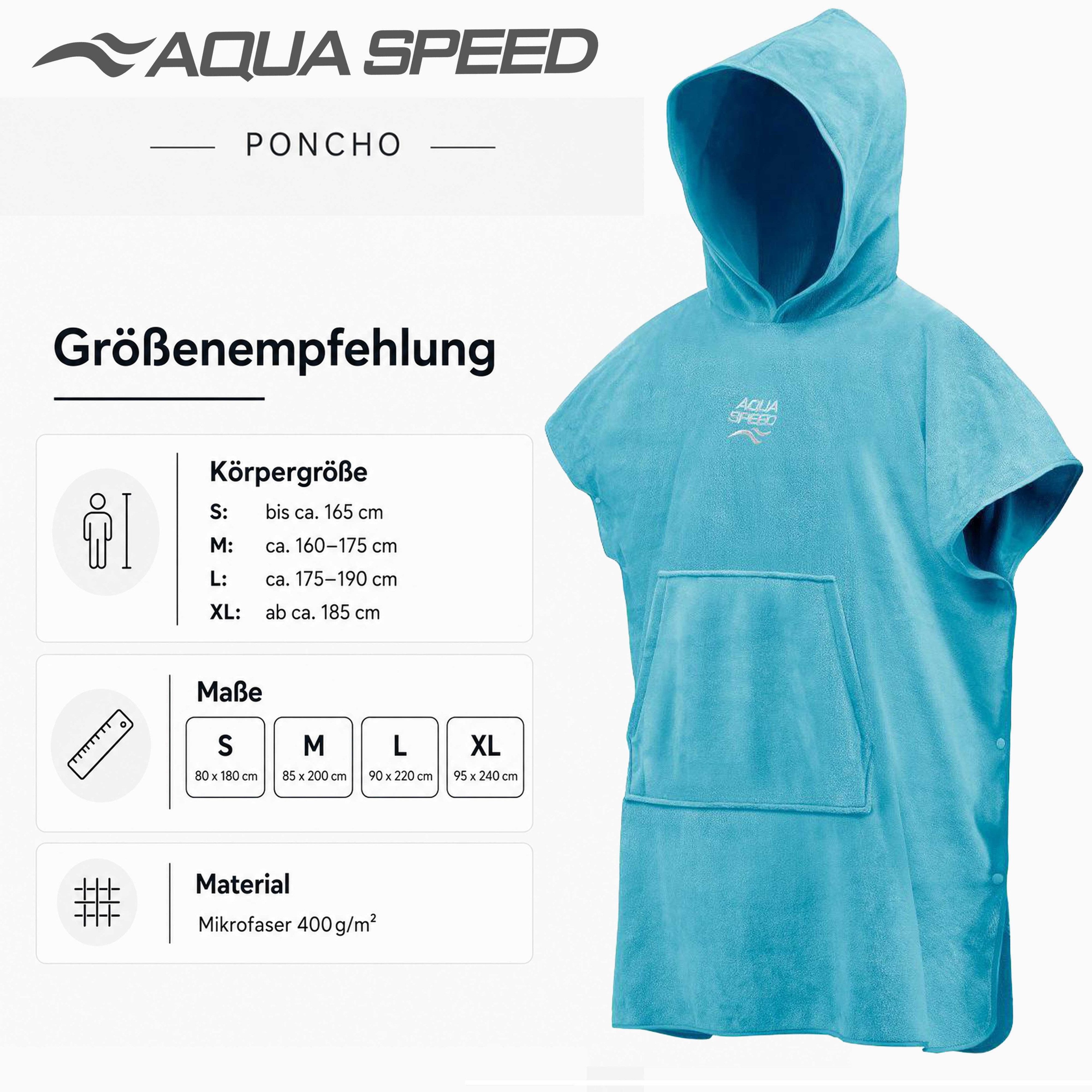 Aqua Speed Kapuzenhandtuch Leichter Umziehponcho für Strand, Schwimmbad und Freizeit, (Größe M 85 x 200 cm – Grammatur 400 g/m), Wohlfühlkomfort für Strandtage, Schwimmbadbesuche und Training