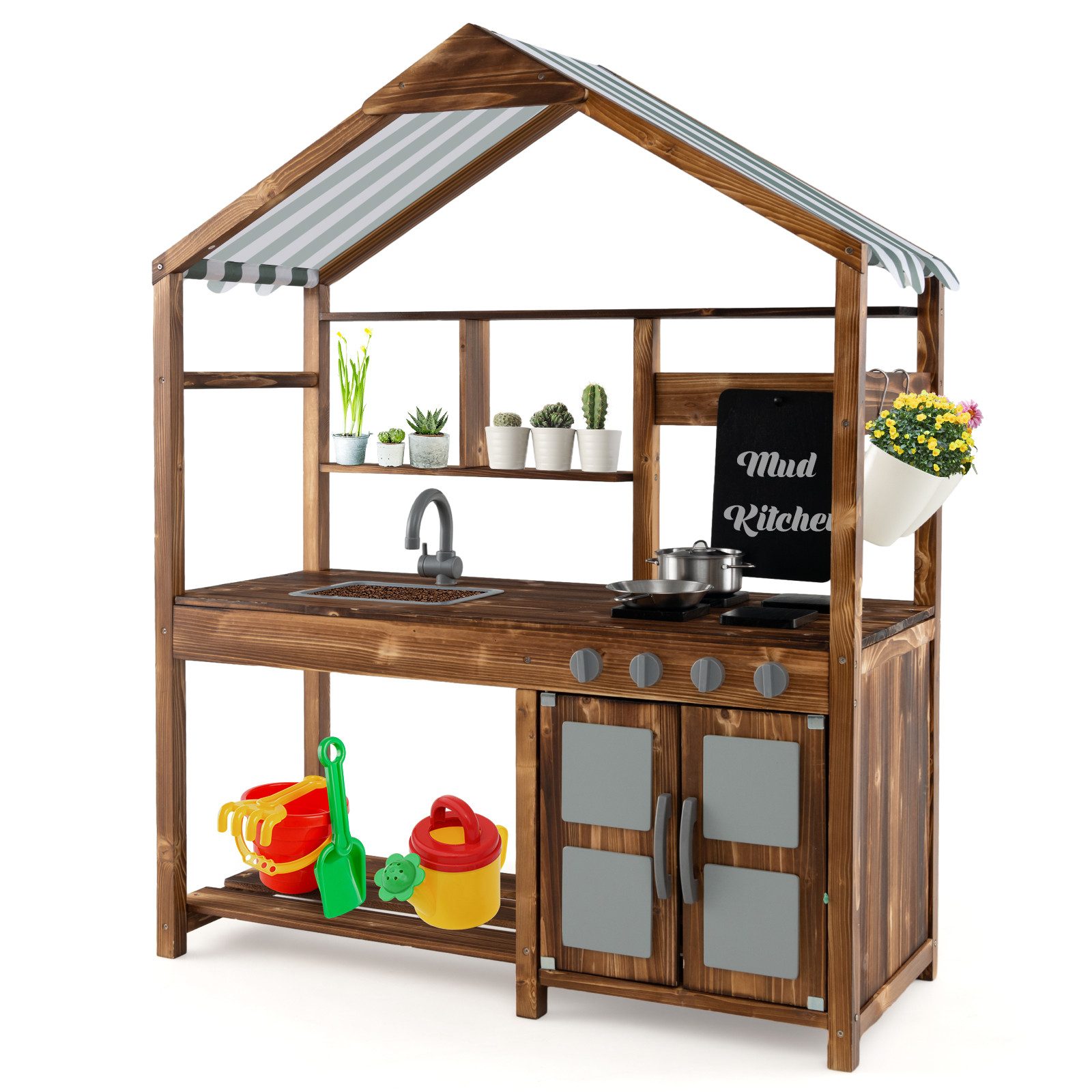 COSTWAY Outdoor-Spielküche, Kinderküche aus Massivholz, mit günstig online kaufen