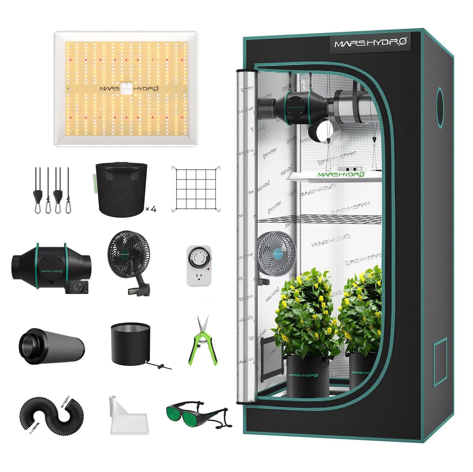 Mars Hydro Gewächshaus Mars Hydro Growbox Komplettset, BxTxH: 80 x 80 x 160 cm, BxLxH: 80 x 80 x 160 cm, TS1000 LED 150W mit Abluftsystem